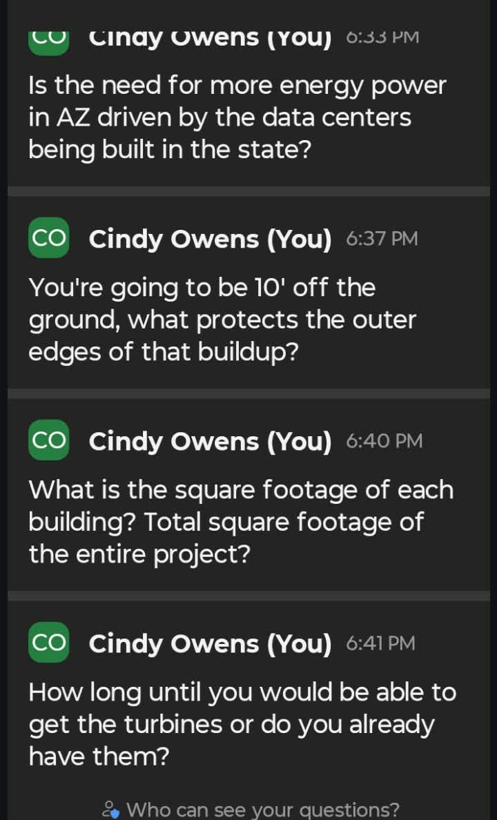 Cindy’s Q&A screenshot 1 showing questions submitted during the community meeting