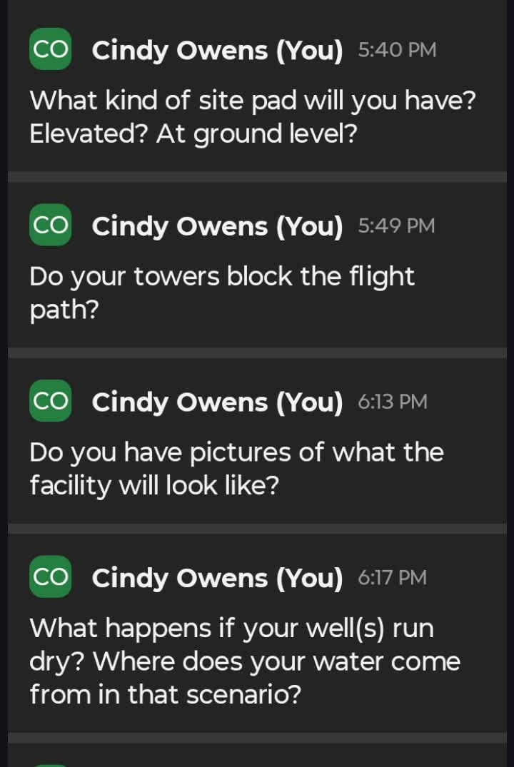 Cindy’s Q&A screenshot 2 showing questions submitted during the community meeting