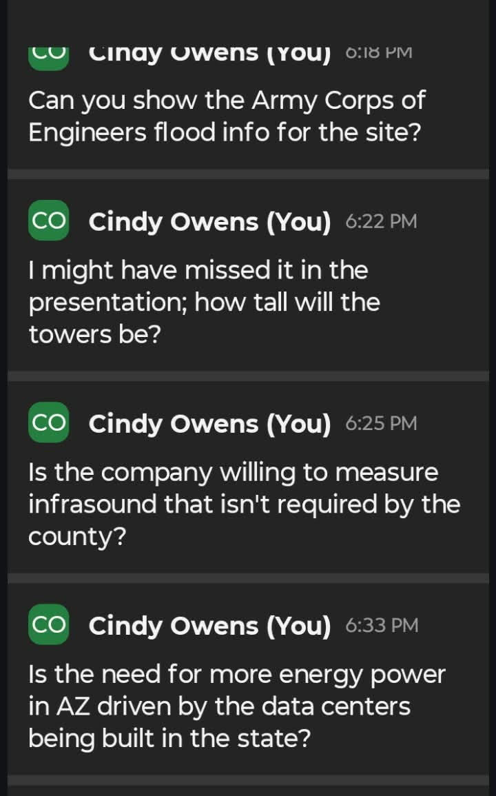 Cindy’s Q&A screenshot 3 showing questions submitted during the community meeting